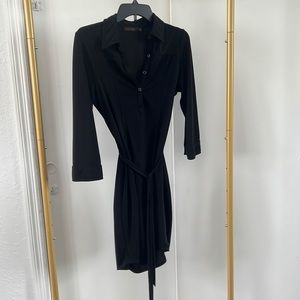 Black, V neck,  half sleeve, casual tie waist dress